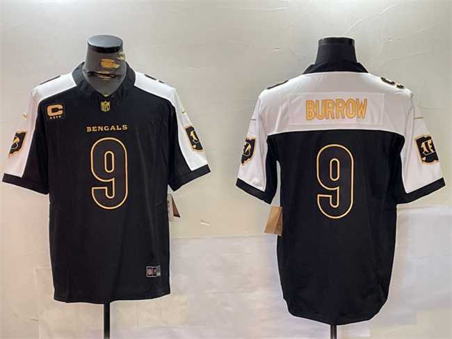 Men%27s Cincinnati Bengals #9 Joe Burrow Black Gold 2024 F.U.S.E With 4-Star C Patch Limited Stitched Jersey Dzhi